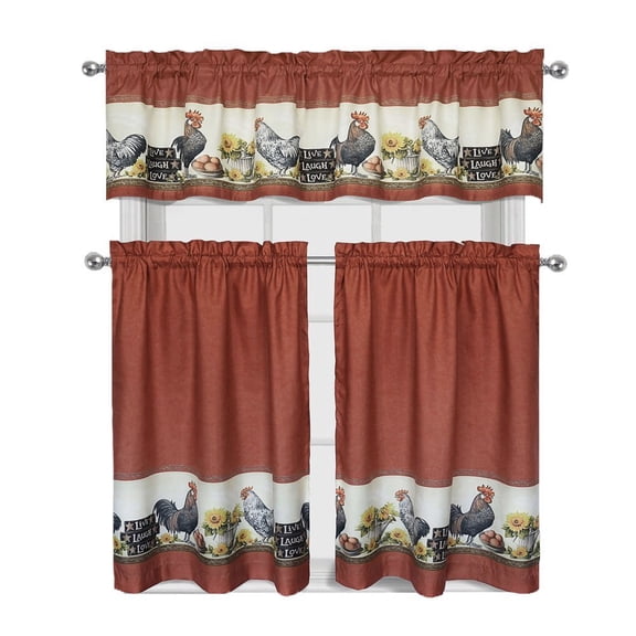 Regal Home Roosters & Sunflowers Elegant Kitchen Curtains & Valance Set, 56 x 15 (3 Panels)