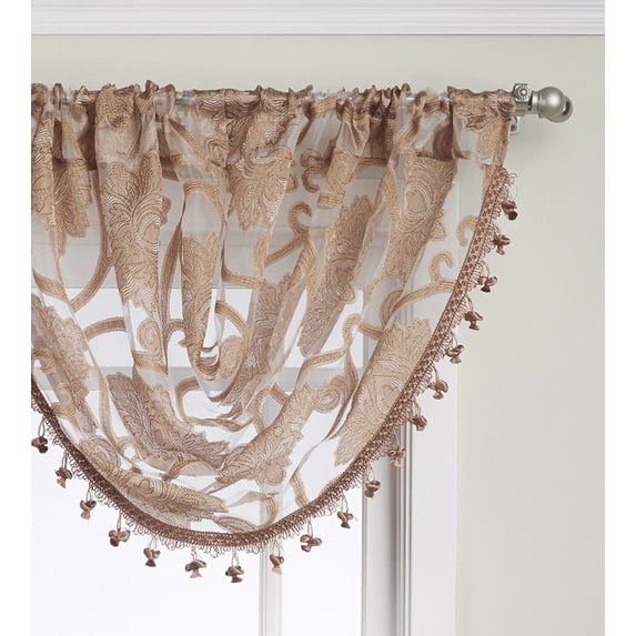 Regal Home Scroll Sheer Gold Waterfall Window Valance, 57” x 37”