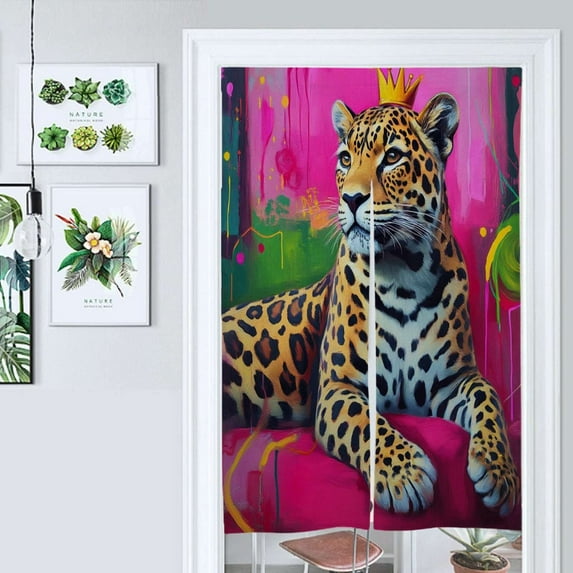 Regal Leopard Wears Golden Crown Door Curtain Nordic Living Room DoorCurtain Porch Partition Curtain Kitchen Rative Half Curtain
