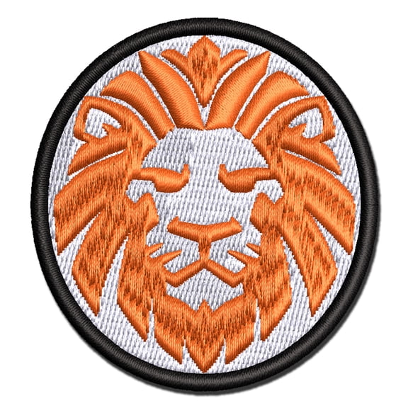 Regal Lion Head Applique Multi-Color Embroidered Hook & Loop Patch - 2.5 Inch Small