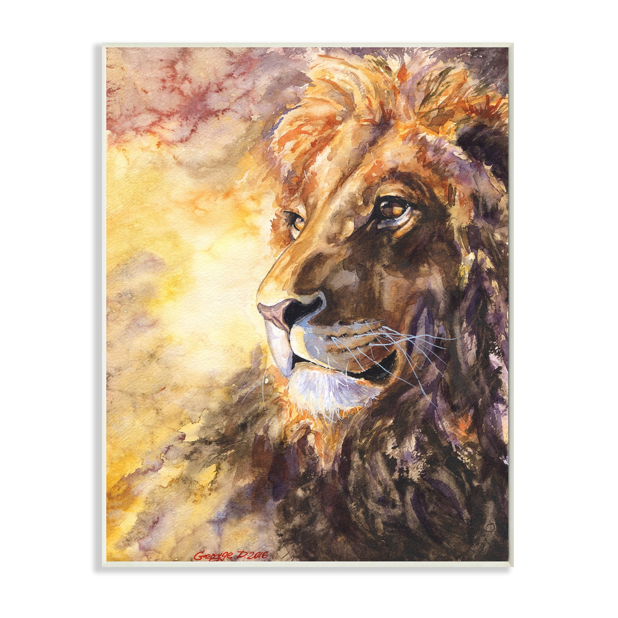 Stupell Industries Regal Lion Mane Safari Animal King Portrait Wall Plaque, 13 x 19, Design by George Dyachenko