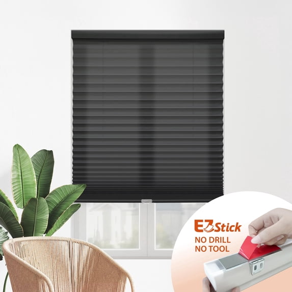 Regal Living Black EZ Stick No Drill Light Filtering 1" Pleated Shade - 29.5" W x 48" L