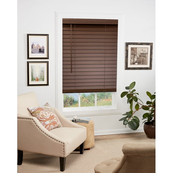 Regal Living Dark Oak Cordless Room Darkening Textured Faux Wood Blinds, 36" W x 64" L