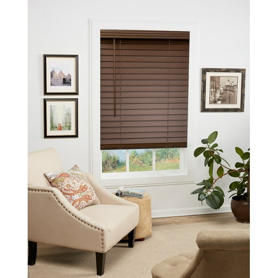 Regal Living Dark Oak Cordless Room Darkening Textured Faux Wood Blinds, 52.5" W x 64" L