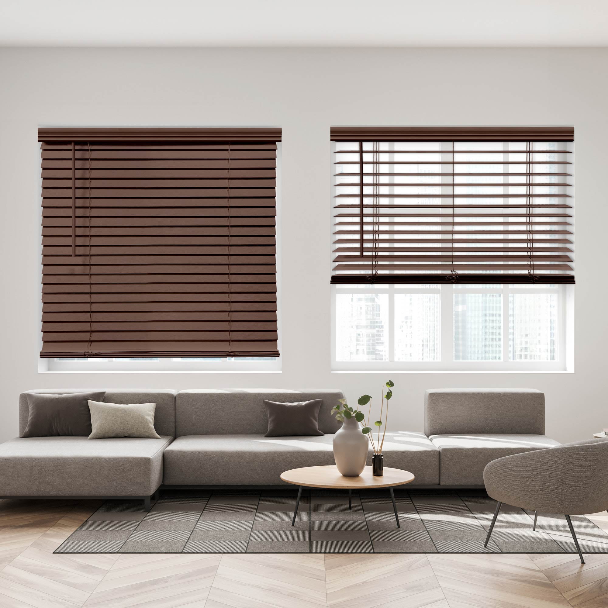 Regal Living Dark Oak Cordless Room Darkening Textured Faux Wood Blinds, 60.5" W x 48" L