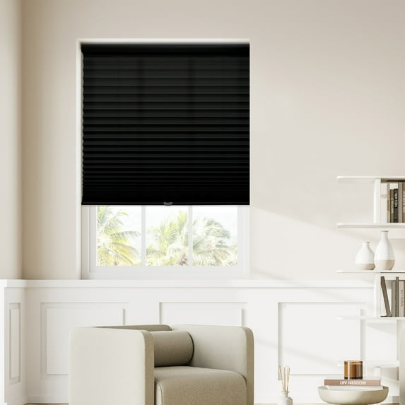 Regal Living Cordless Light Filtering Polyester Pleated Shades, Black - 28 in. W x 72 in. L