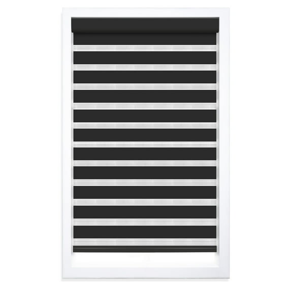 Regal Living Cordless Light Filtering Zebra Polyester Roller Shades, Black - 24" W x 72" L