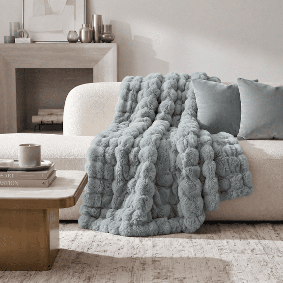 Regal Living Luxury Faux Fur Throw Blanket, 3D Bubble Texture, Silver , 60'' x 80''