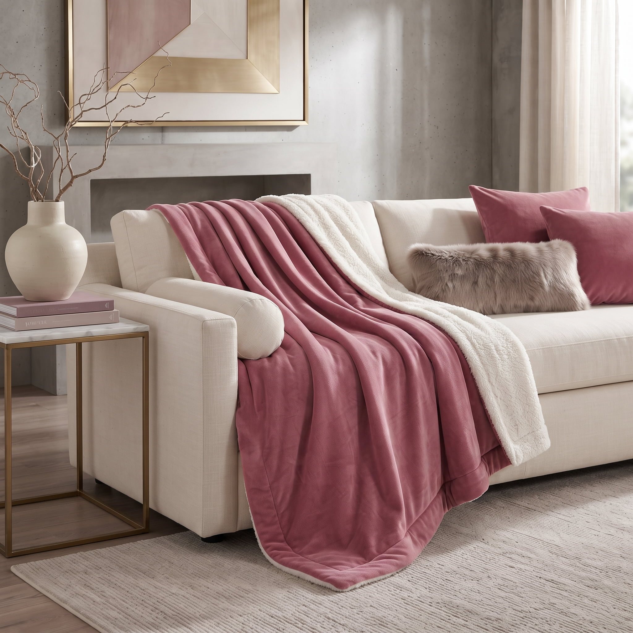 Regal Living Reversible Sherpa Fleece Throw Blanket, Soft Plush, Dusty ...