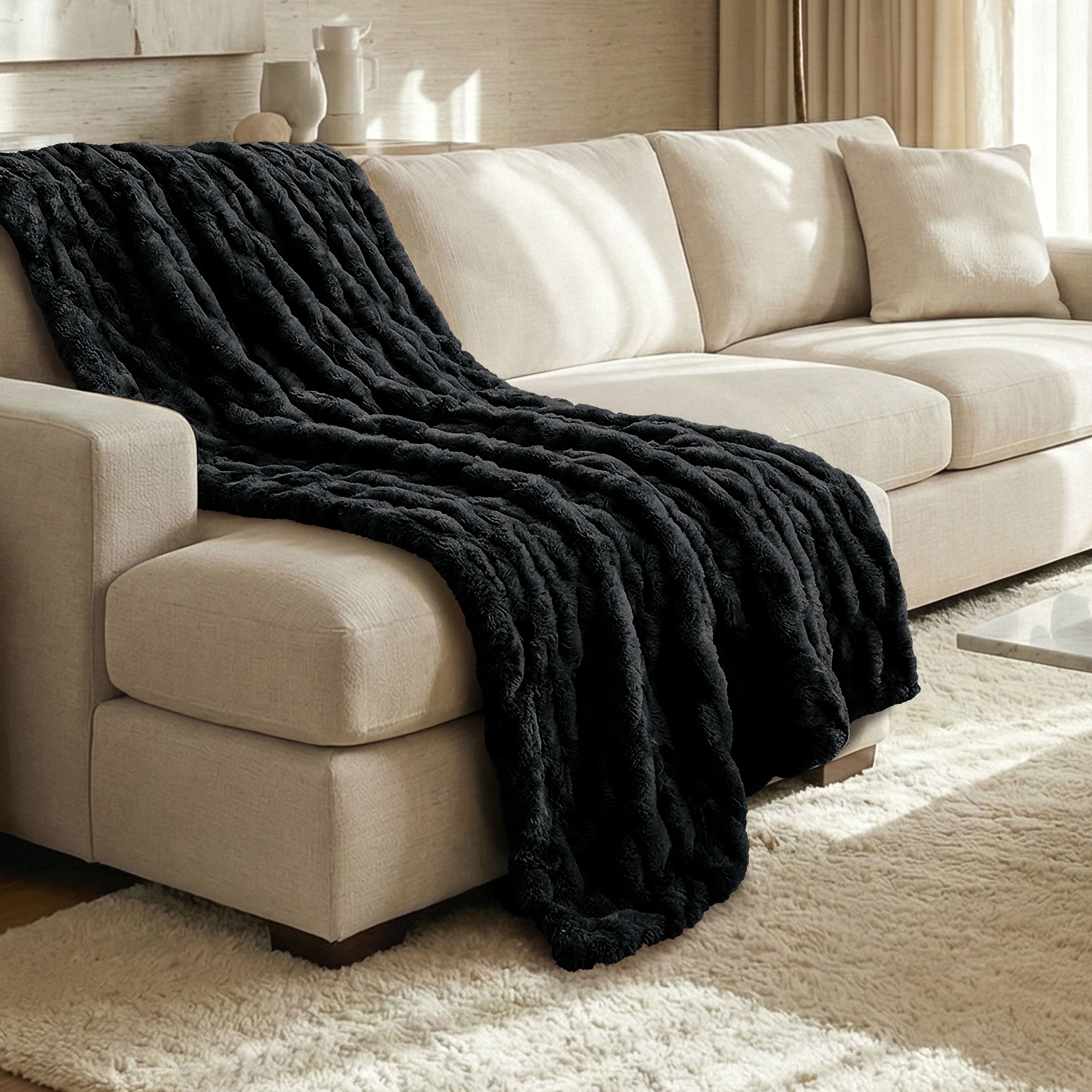 Regal Living Soft Plush Faux Fur Fuzzy Throw, Black, 50" x 60"