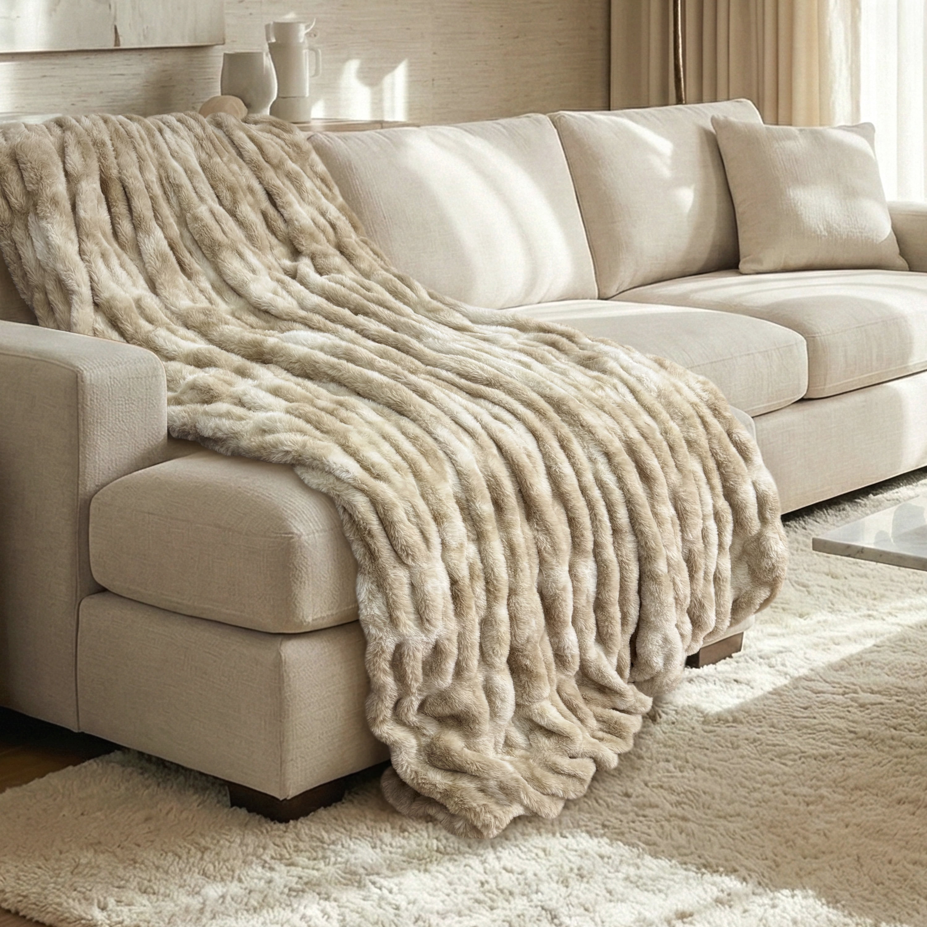 Regal Living Soft Plush Faux Fur Fuzzy Throw, Cream Taupe, 50" x 60"