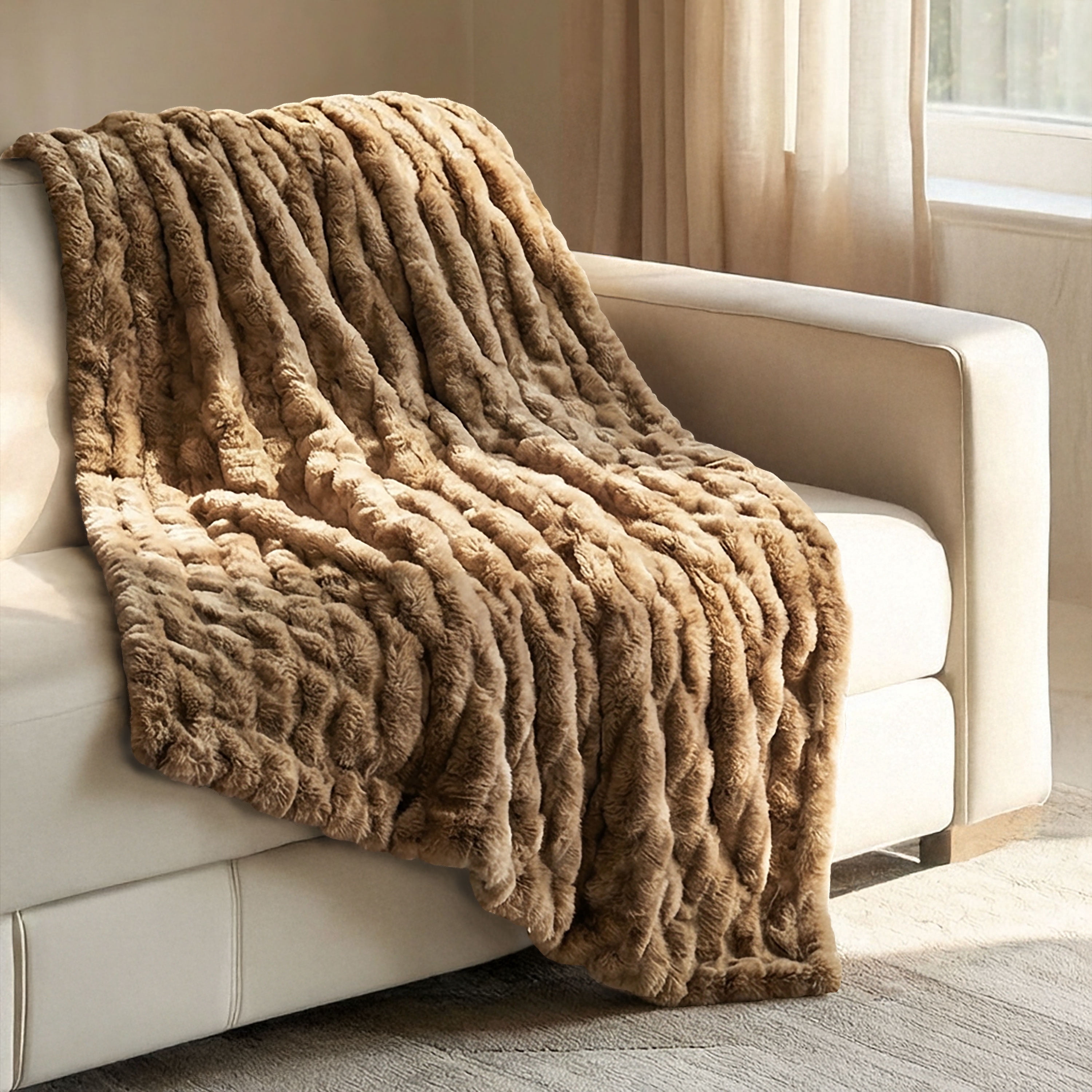Regal Living Soft Plush Faux Fur Fuzzy Throw, Latte, 50" x 60"