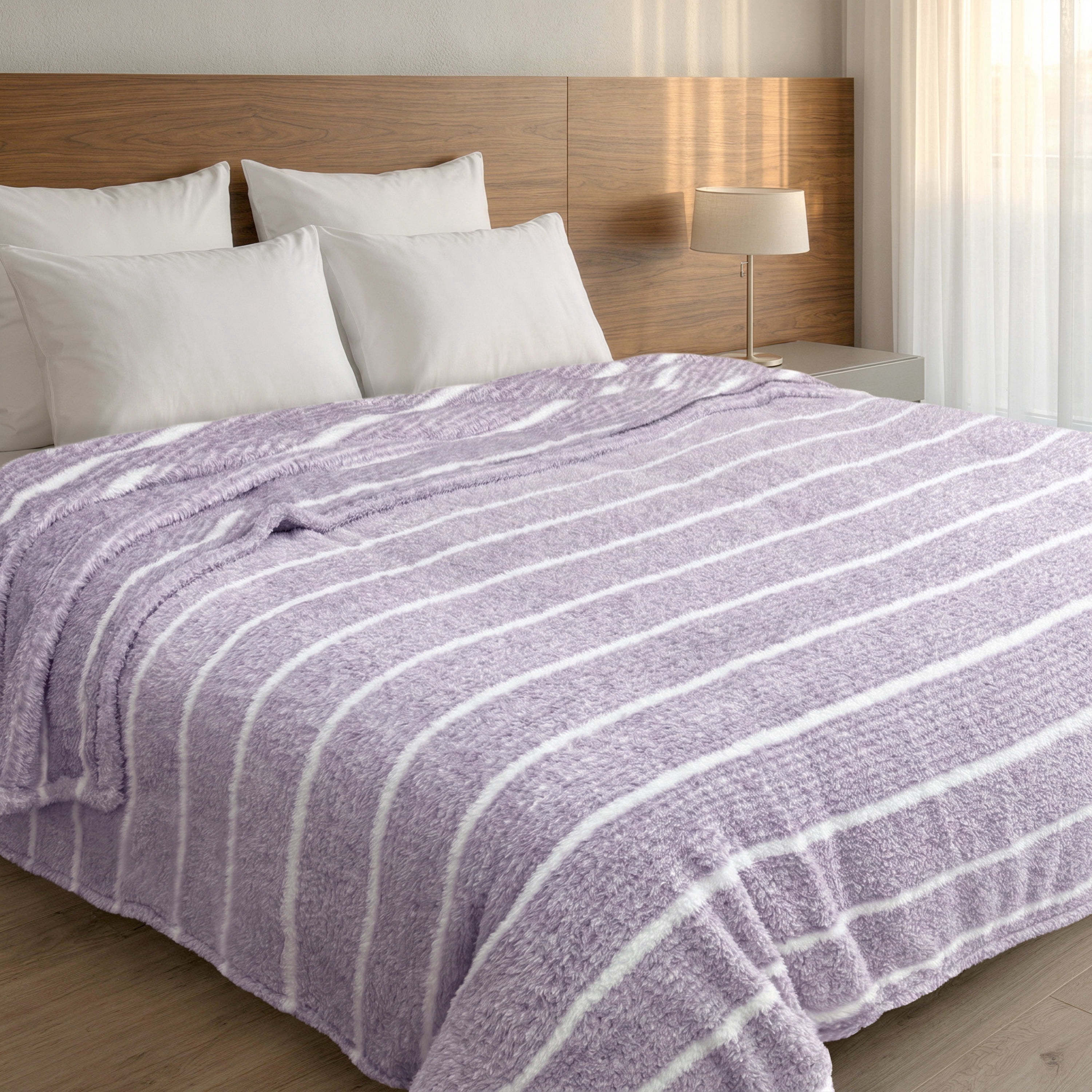Regal Living Ultra Soft Cozy Knit Throw Blanket, Gray Purple Stripe, 90" x 90"