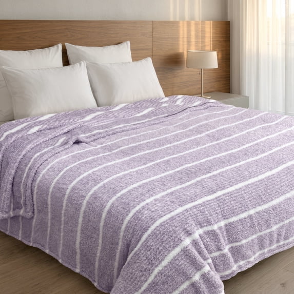 Regal Living Ultra Soft Cozy Knit Throw Blanket, Gray Purple Stripe, 90" x 90"