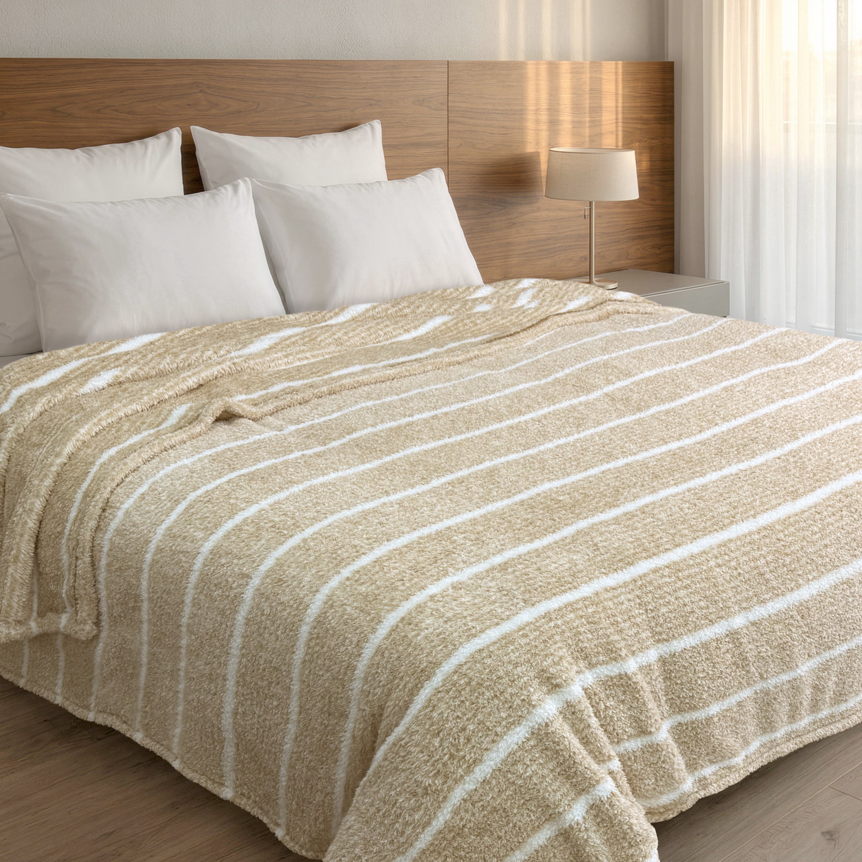 Regal Living Ultra Soft Cozy Knit Throw Blanket, Khaki Stripe, 90" x 90"