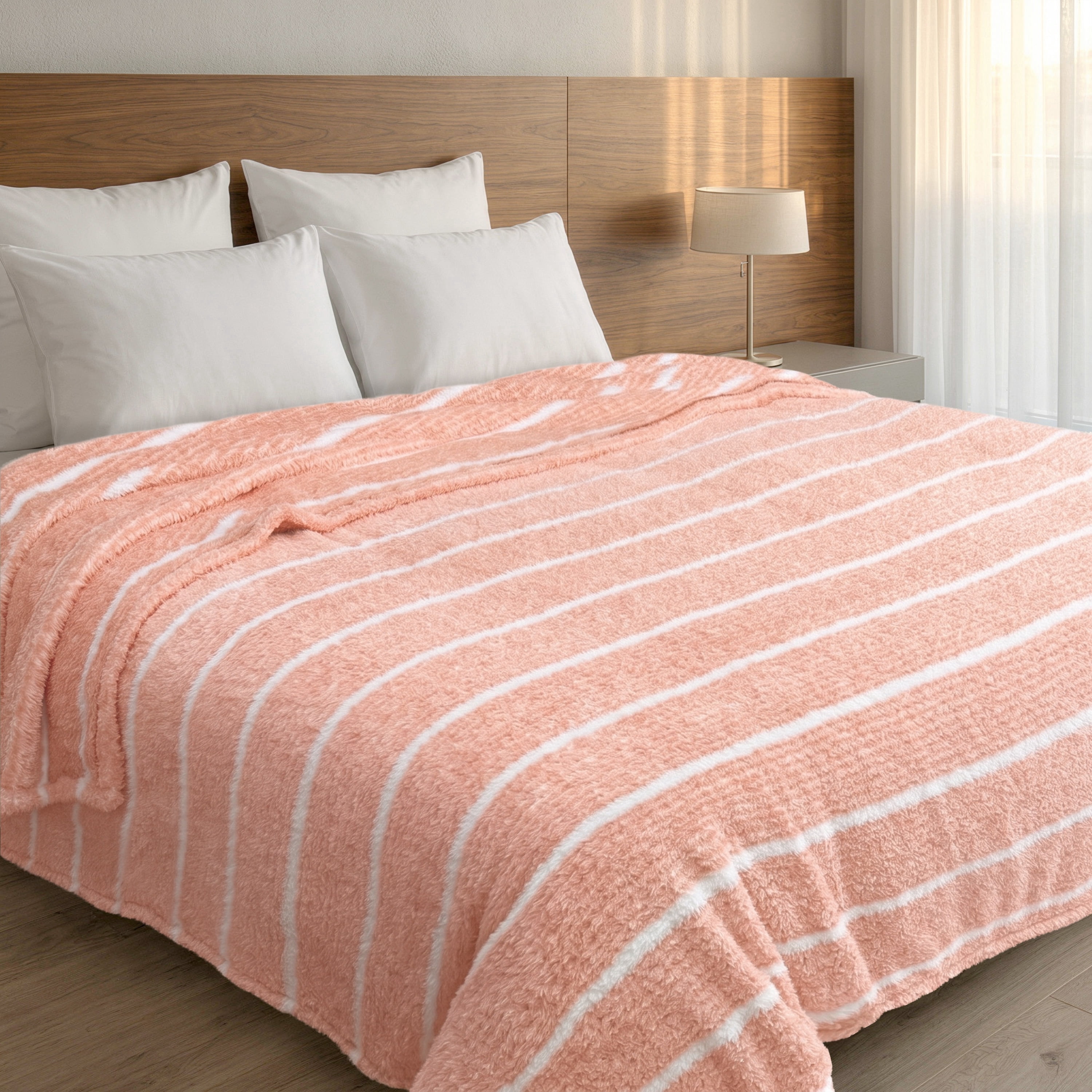 Regal Living Ultra Soft Cozy Knit Throw Blanket, Peach Pink Stripe, 90" x 90"