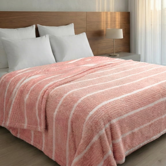 Regal Living Ultra Soft Cozy Knit Throw Blanket, Peach Pink Stripe, 90" x 90"