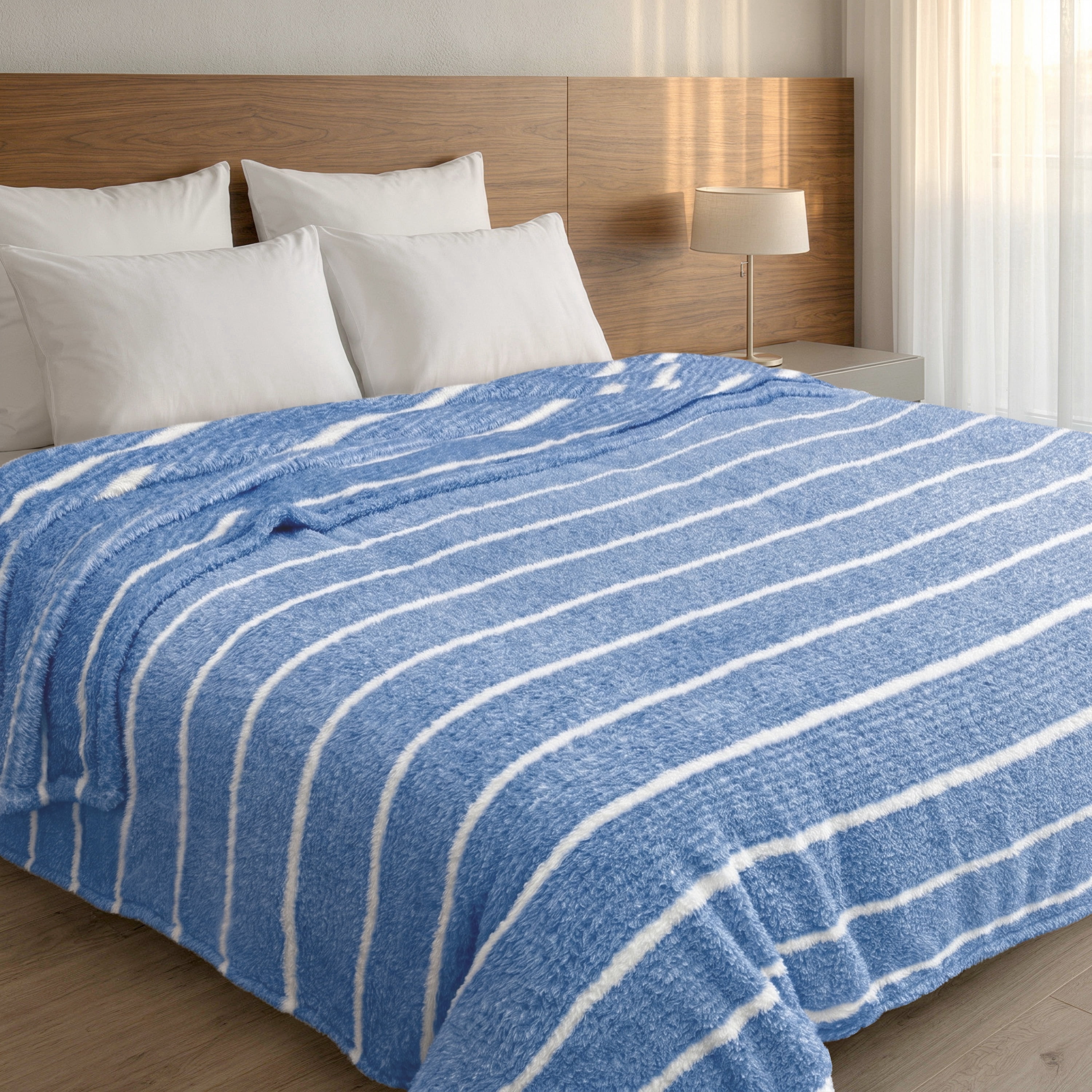 Regal Living Ultra Soft Cozy Knit Throw Blanket, Persian Blue Stripe, 90" x 90"