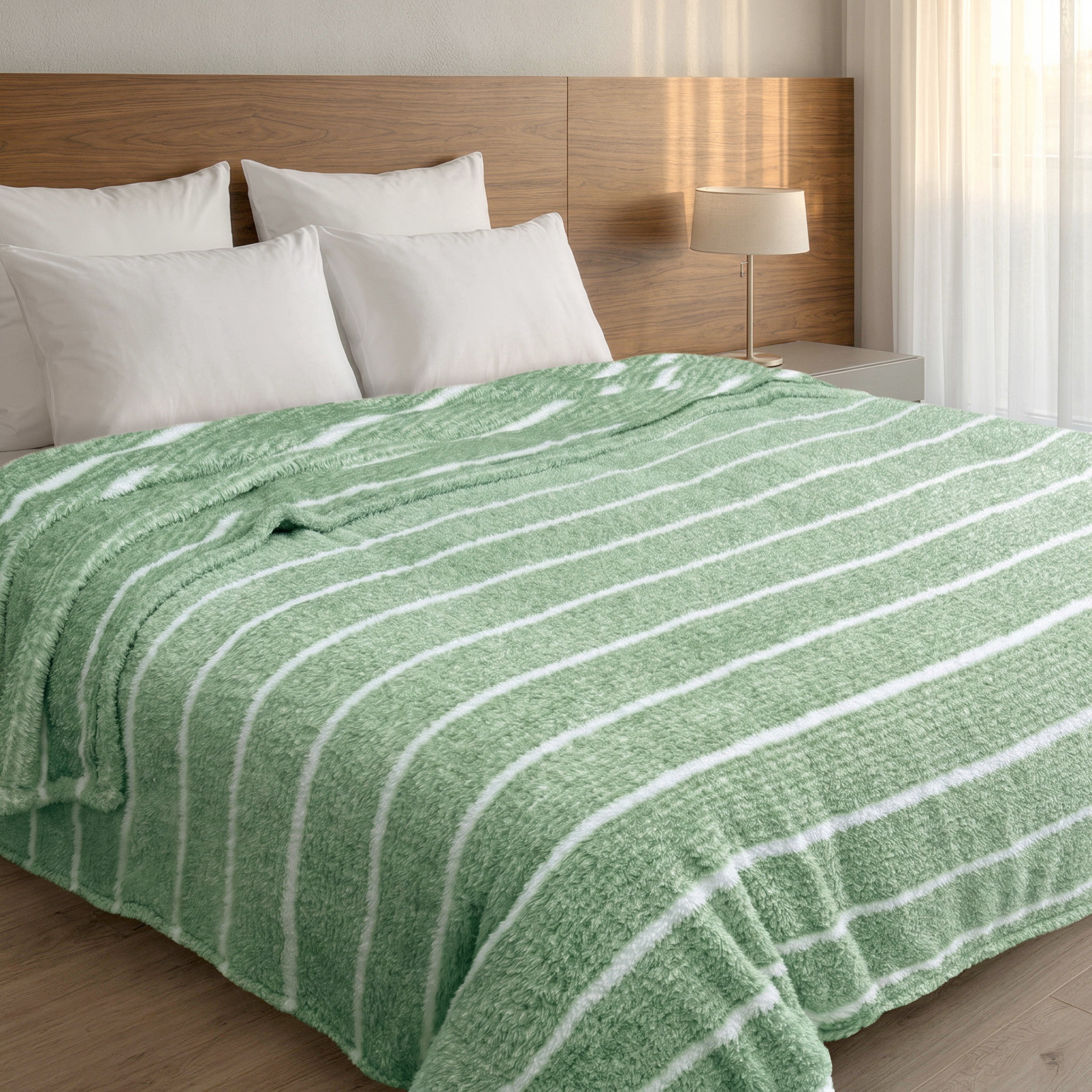 Regal Living Ultra Soft Cozy Knit Throw Blanket, Sage Green Stripe, 90" x 90"