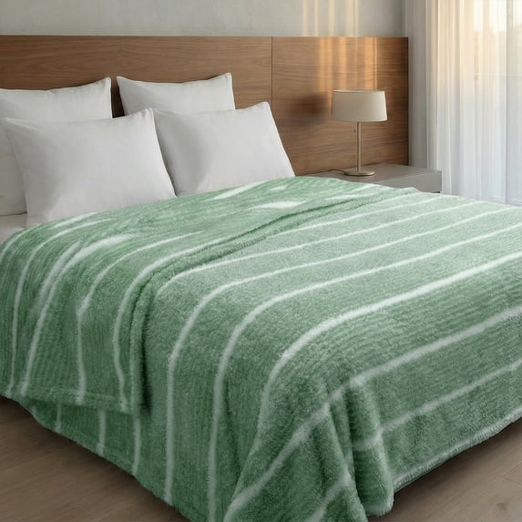 Regal Living Ultra Soft Cozy Knit Throw Blanket, Sage Green Stripe, 90" x 90"