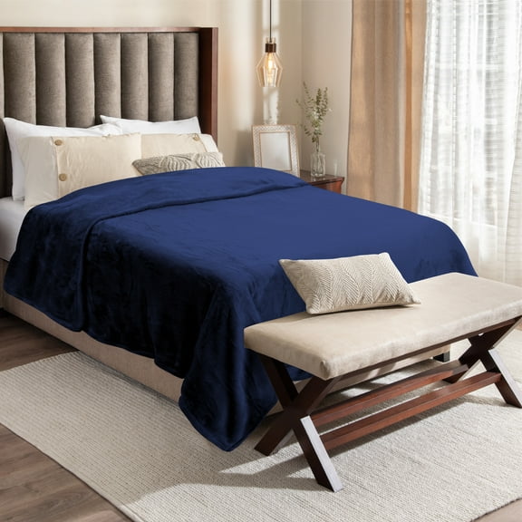 Regal Living Warm & Cozy Plush Velvet Blanket, Navy Blue, 66 x 90