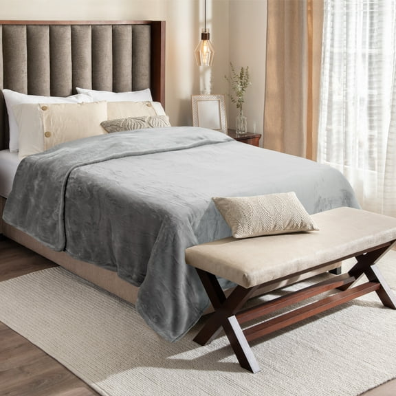 Regal Living Warm & Cozy Plush Velvet Blanket, Solid Gray, 90 x 90