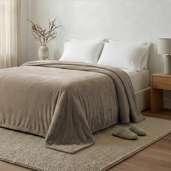 Regal Living Warm & Cozy Plush Velvet Blanket, Tan, 90 x 90