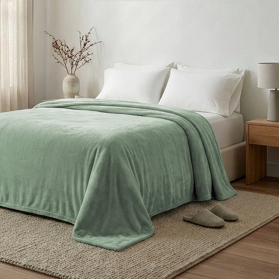Regal Living Warm & Cozy Plush Velvet Queen Blanket, Sage Green, 90 x 90