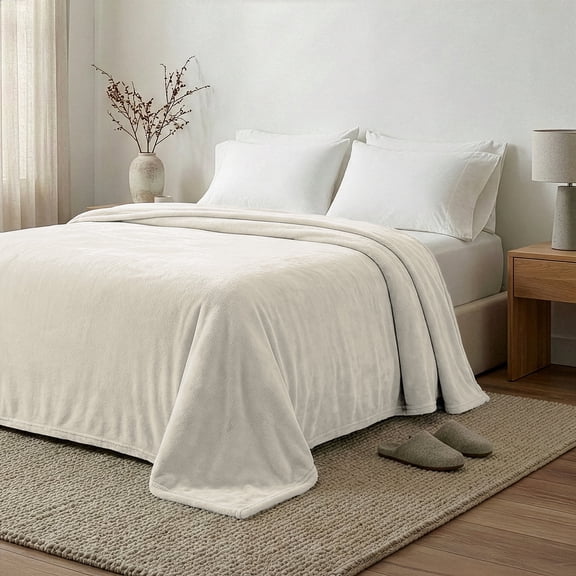 Regal Living Warm & Cozy Plush Velvet Throw Blanket, Ivory, 50 x 60