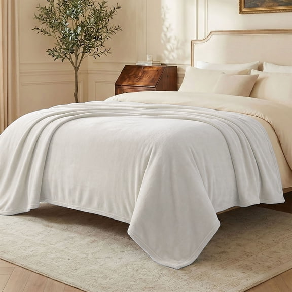 Regal Living Ultra Soft Plush Velvet Throw Blanket, Ivory , 50" x 60”