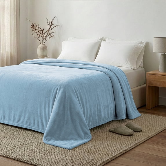 Regal Living Warm & Cozy Plush Velvet Twin Blanket, Light Blue, 66 x 90
