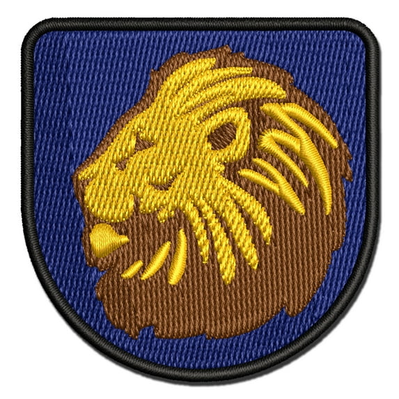Regal Maned Lion Head Side Profile Applique Multi-Color Embroidered Hook & Loop Patch - 2.5 Inch Small