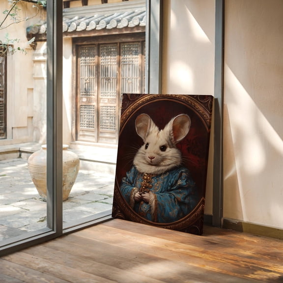 Regal Mouse Portrait - Ornate Blue Robe & Golden Accents - Whimsical Vintage Animal Art For Unique Home Or Gallery Decor Wall Art, Modern Wall Decor, 12x18 UNFRAMED