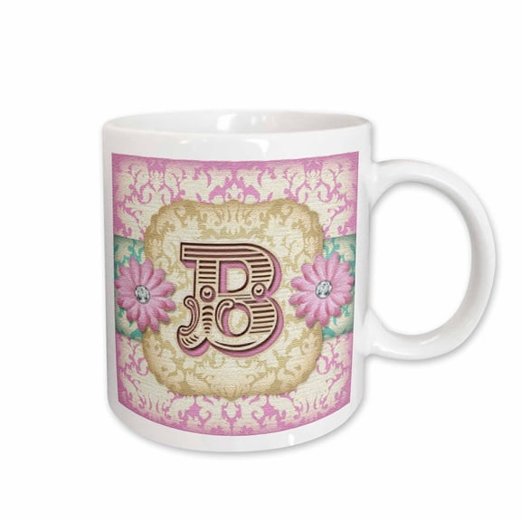 3drose, Regal Pastel Mod Damask Monogram Initial B, 11oz Mug
