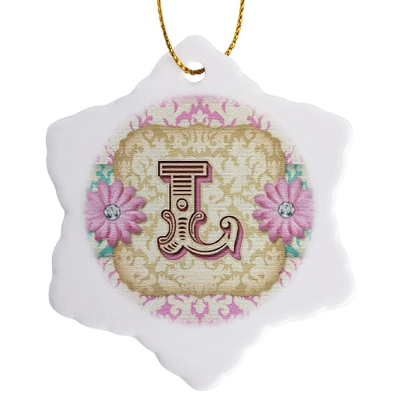 Regal Pastel Mod Damask Monogram Initial L, 3 inch Snowflake Porcelain Ornament
