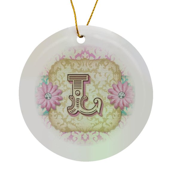 Regal Pastel Mod Damask Monogram Initial L, Circle Porcelain Ornament