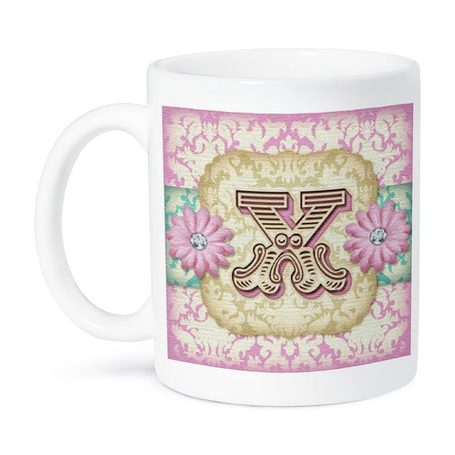 3dRose, Regal Pastel Mod Damask Monogram Initial X, 11oz Mug
