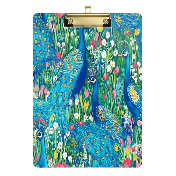 Regal Peacocks 12.5x9in Clipboard, Durable Acrylic with Metal Clip and Wall Hook for Office or Classroom