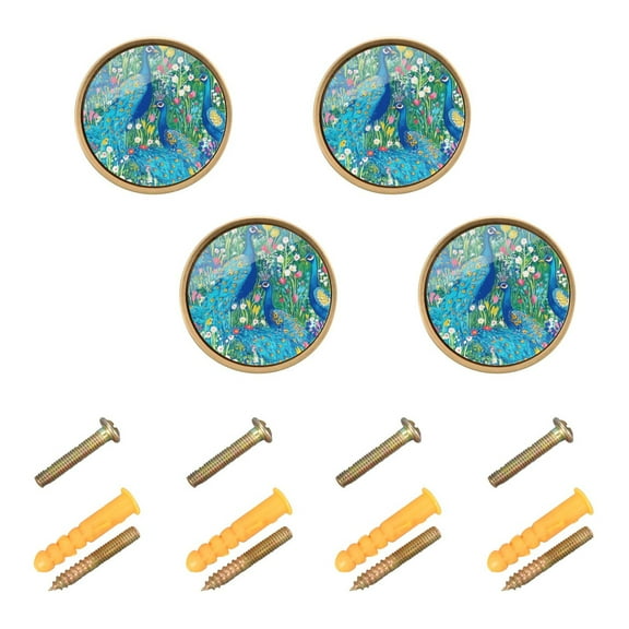 Regal Peacocks Cabinet Furniture Knobs Drawer Metal Pulls 1.26in Acrylic Zinc Alloy Dual Screw Set