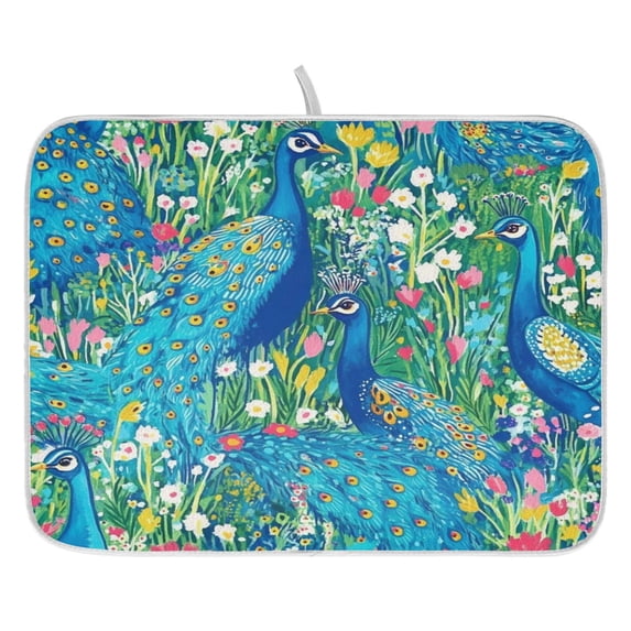 Regal Peacocks Dish Drying Mat for Kitchen, Quick Drying Absorbent Soft Durable 16" x 18"