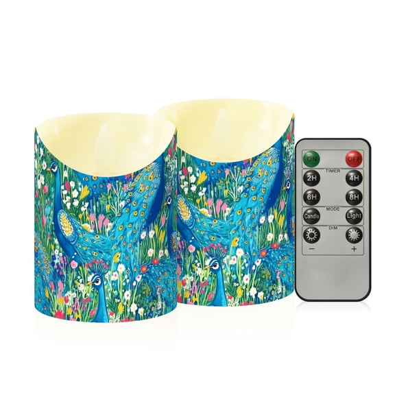Regal Peacocks Flameless Candles 2 PCS with Remote Realistic Moving Flame LED Tapered Pillar Set for Home Decor