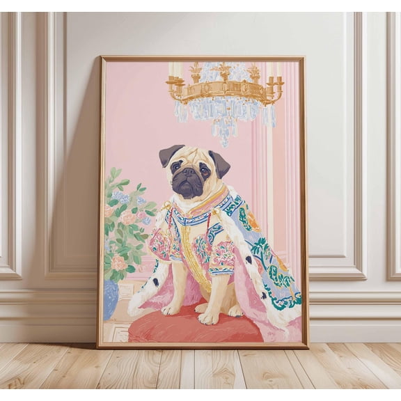Regal Pug Print Funny Royal Dog Art Pet Portrait