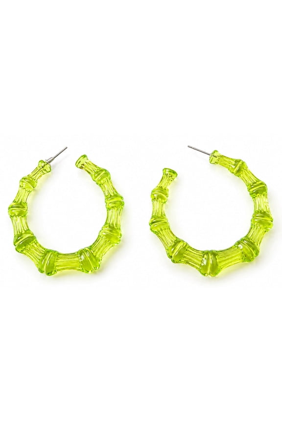 Lime Light Bamboo Hoop Earrings for Women  Bold Neon Green Statement Hoops, Lightweight Fashion Jewelry