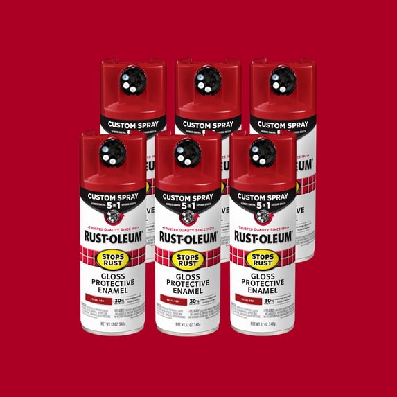 6 Pack, Regal Red, Rust-Oleum Stops Rust Custom Spray 5 in 1 Gloss Spray Paint-376895, 12 oz