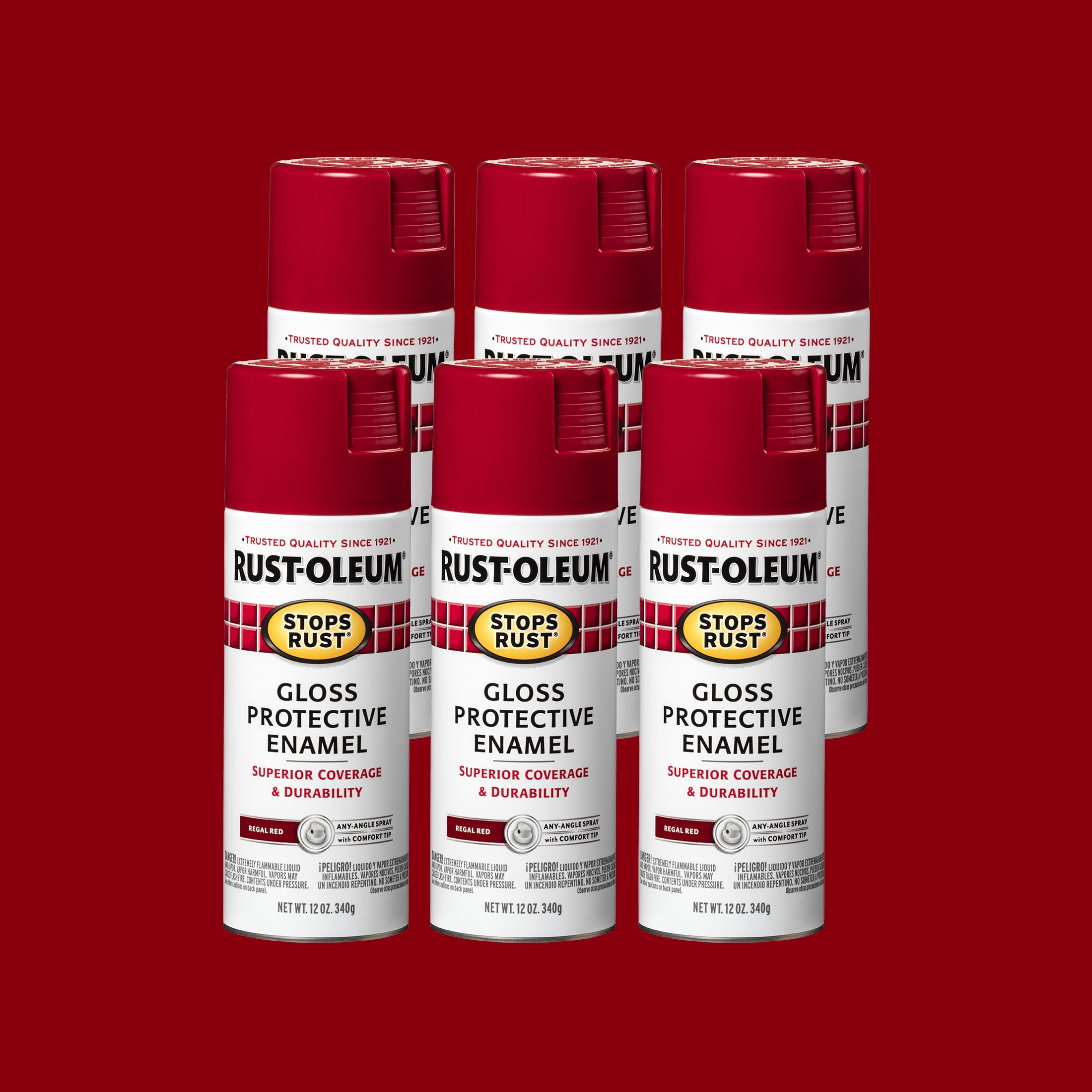 Regal Red, Rust-Oleum Stops Rust Gloss Protective Enamel Spray Paint, 12 oz, 6 Pack