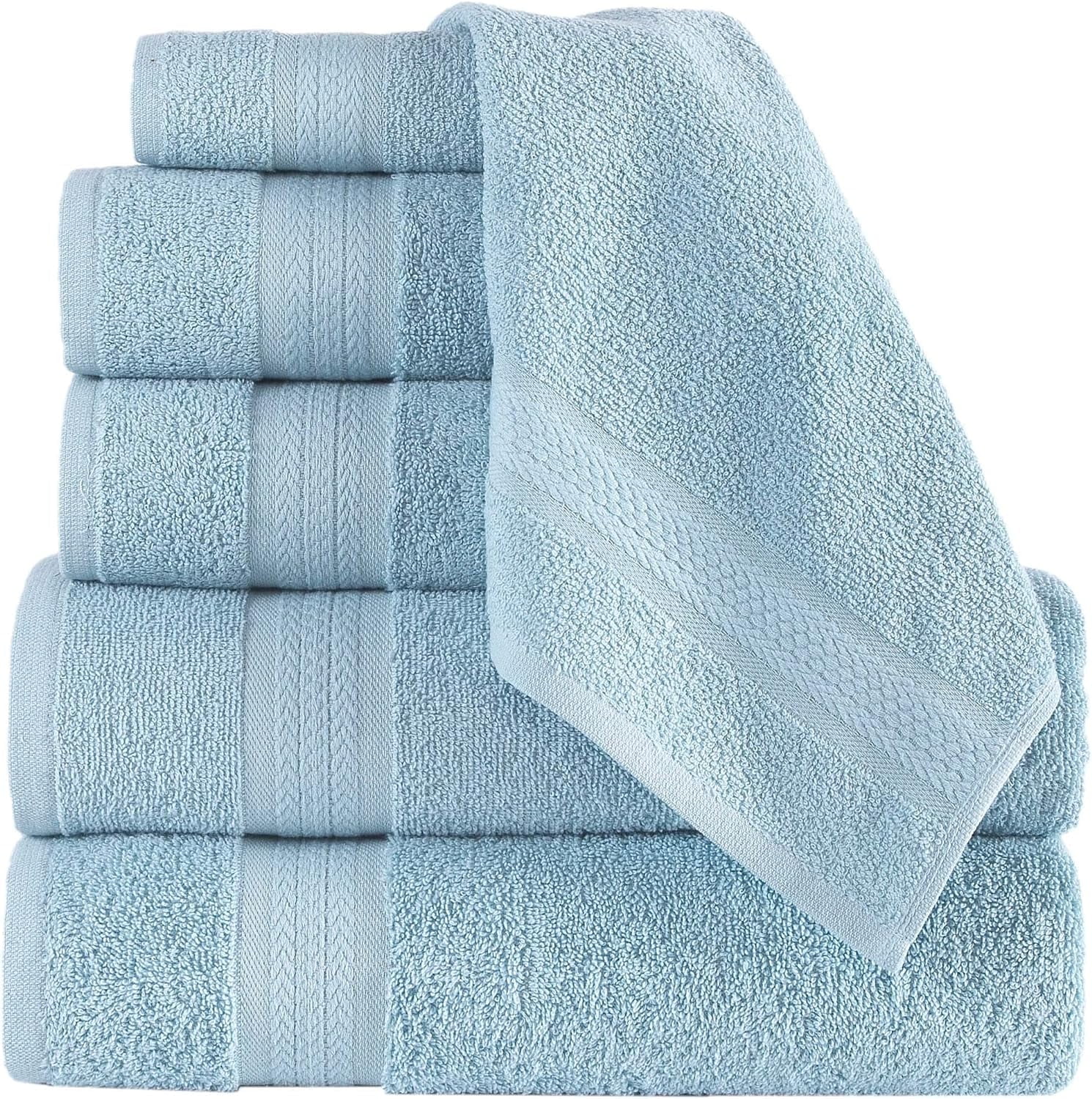 Regal Ruby, 6 Piece Towel Set, 2 Bath Towels 2 Hand Towels 2 Washcloths, Soft and Absorbent, 100% Turkish Cotton Towels for Bathroom and Kitchen Shower Towel, Blue