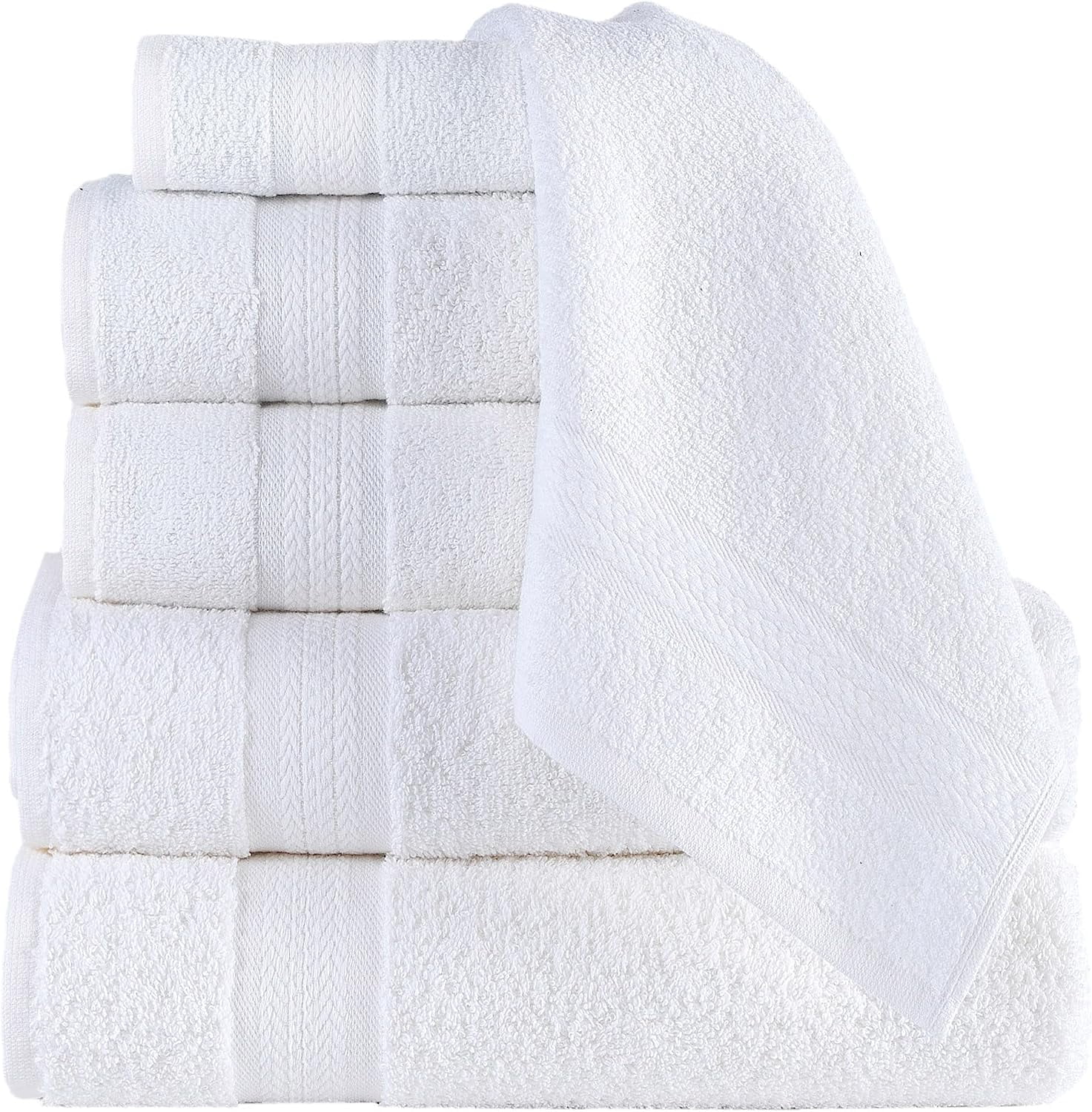 Regal Ruby, 6 Piece Towel Set, 2 Bath Towels 2 Hand Towels 2 Washcloths, Soft and Absorbent, 100% Turkish Cotton Towels for Bathroom and Kitchen Shower Towel, White