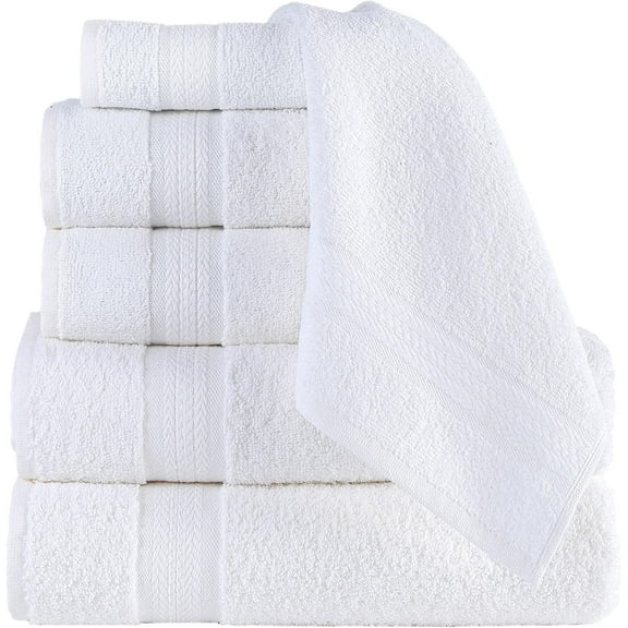 Regal Ruby, 6 Piece Towel Set, 2 Bath Towels 2 Hand Towels 2 Washcloths, Soft and Absorbent, 100% Turkish Cotton Towels for Bathroom and Kitchen Shower Towel, White