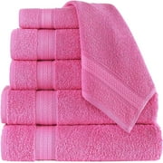Regal Ruby, 6 Piece Towel Set, 2 Bath Towels 2 Hand Towels 2 Washcloths, Soft and Absorbent, 100% Turkish Cotton Towels for Bathroom and Kitchen Shower Towel, Pink