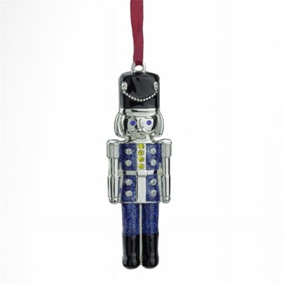 Regal Shiny Silver Plated Blue Nutcracker Ornament with European Crystals